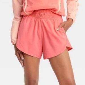 Women's High Rise Waisted Drawstring Shorts All in Motion Rose Pink Small Target